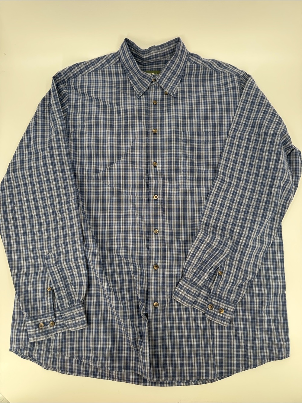 Eddie. Bauer Blue Plaid Button-Down Shirt Size Tall XL